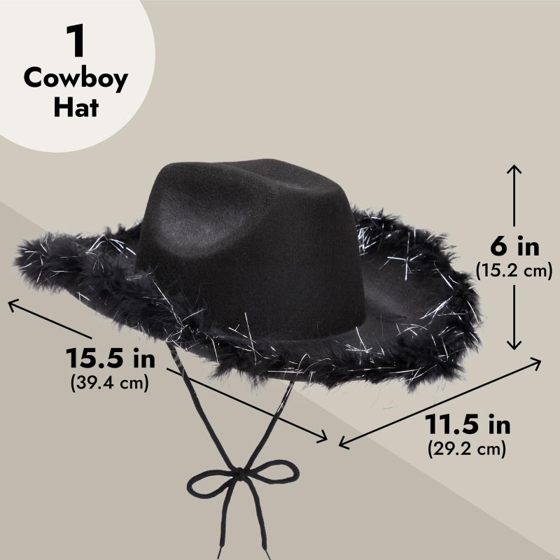 Juvolicious Black Cowgirl Hat - Medium Adjustable - Sparkly Feathered Costume Cowboy Hat for Women & Men - Western Party Accessory - Image 3